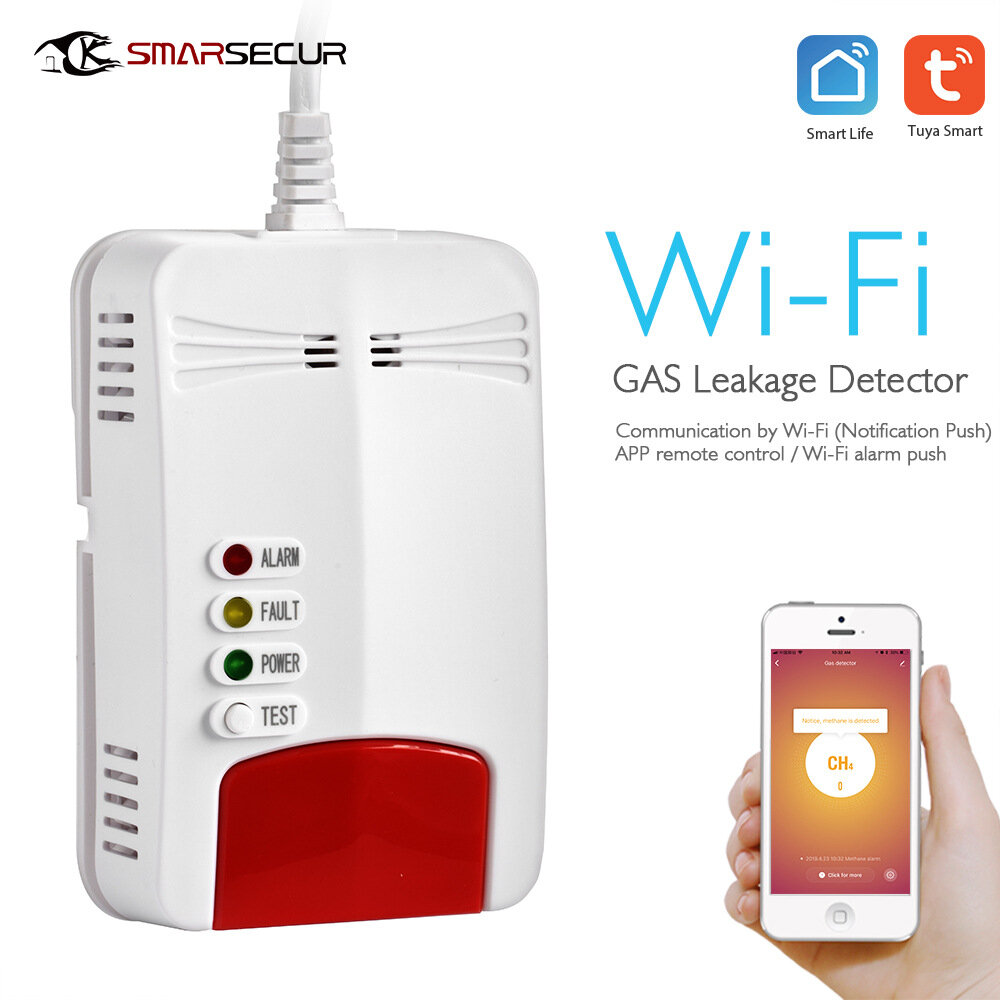 

Smarsecur Tuya WIFI Gas Detector APP Notification Gas Alarm Sensor For Smart Home Kit Remote Alarm Eco-System