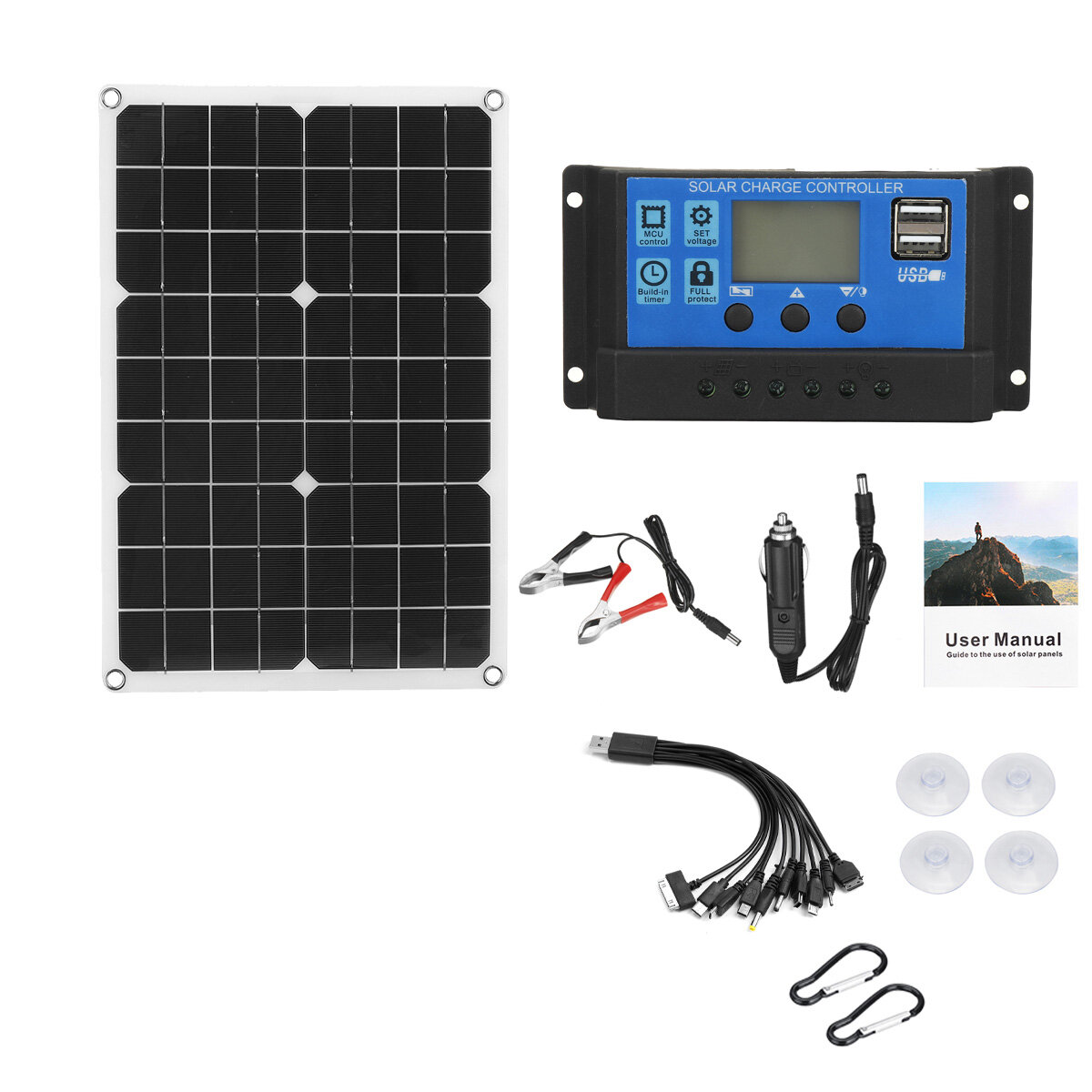 40W Solarpanel Dual 12V USB mit 60A 100A Controller Wasserdichte Solarzellen Poly Solarzellen für Auto Yacht RV Batterie Ladegerät