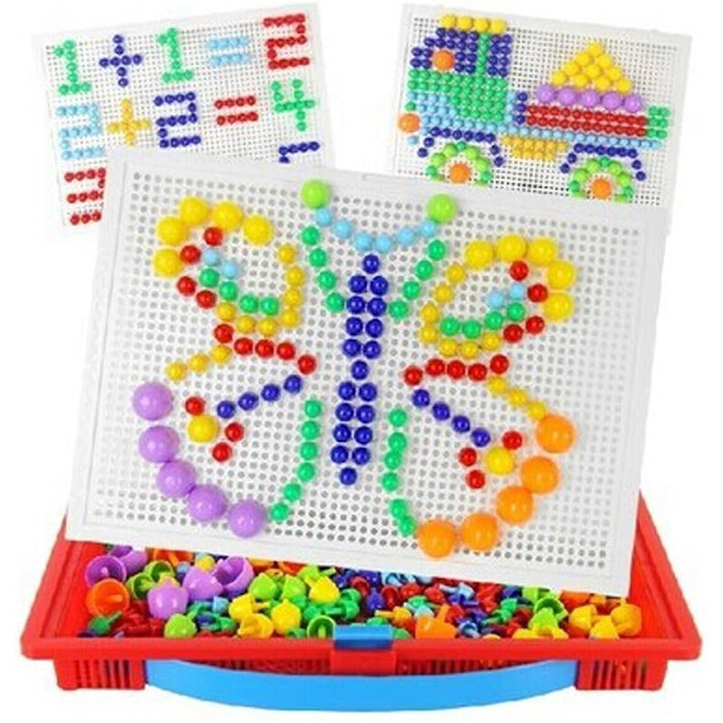 296/592Pcs Mix Color Mushroom Nails with Alphanumeric Nails Puzzle Peg Board Set Early Learning Educ