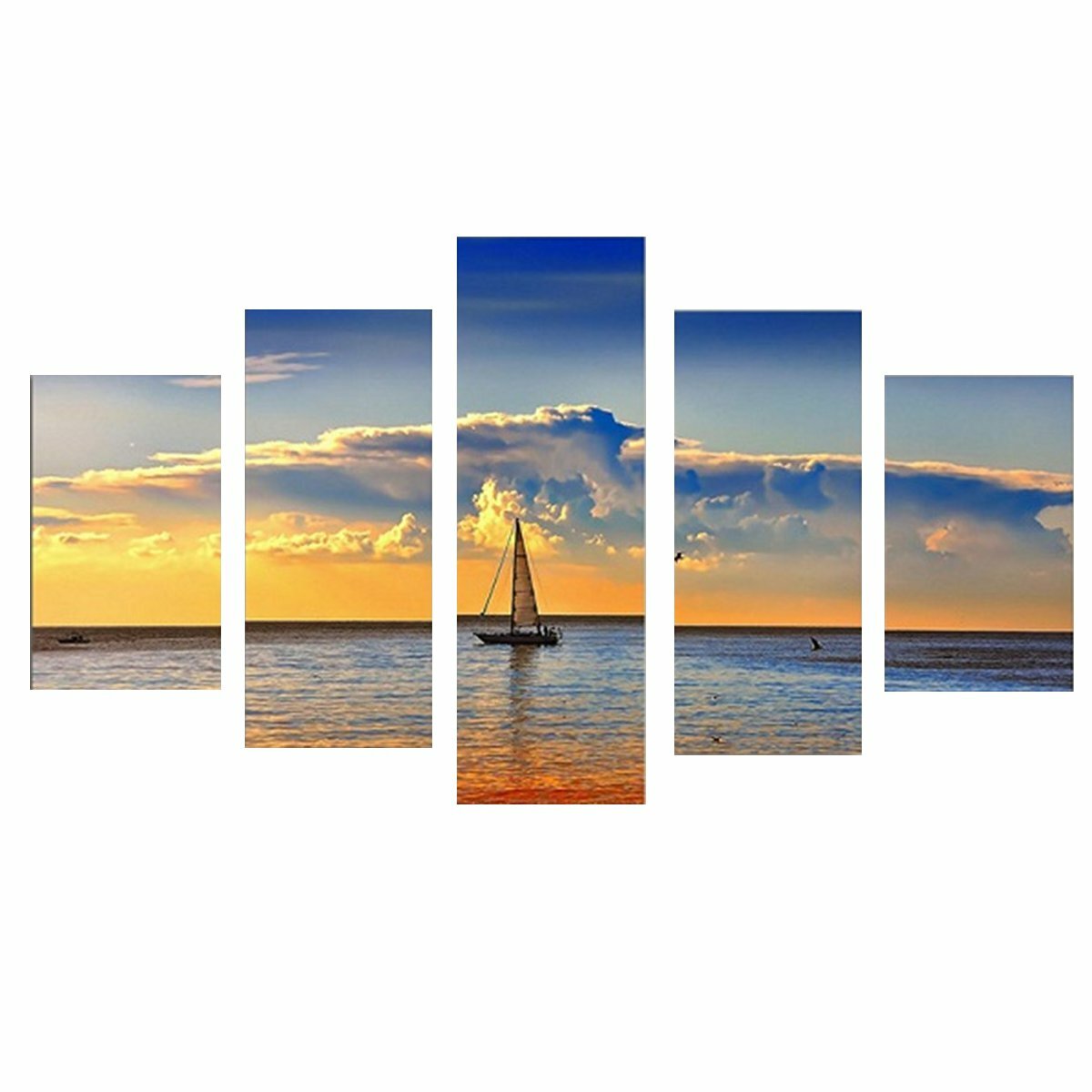 5Pcs Sunset Sailing Boat Canvas Print Paintings Wall Decorative Print Art Pictures Frameless Wall Hanging Decorations fo