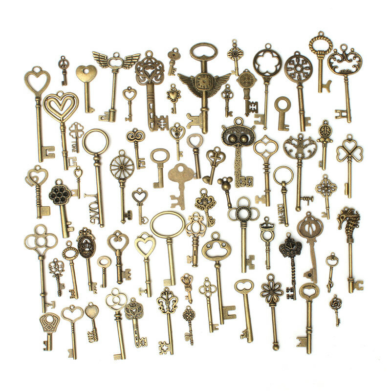 KING DO WAY 69PCS Vintage Bronze Key Pendant Necklace DIY Handmade Accessories Collection