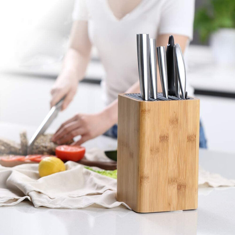 KITCHENDAO Eco-Friendly Bamboo Kitchen Knife Holder Scissors Sharpening Rod Space Saver Knife Drier Storage Tool with Dr