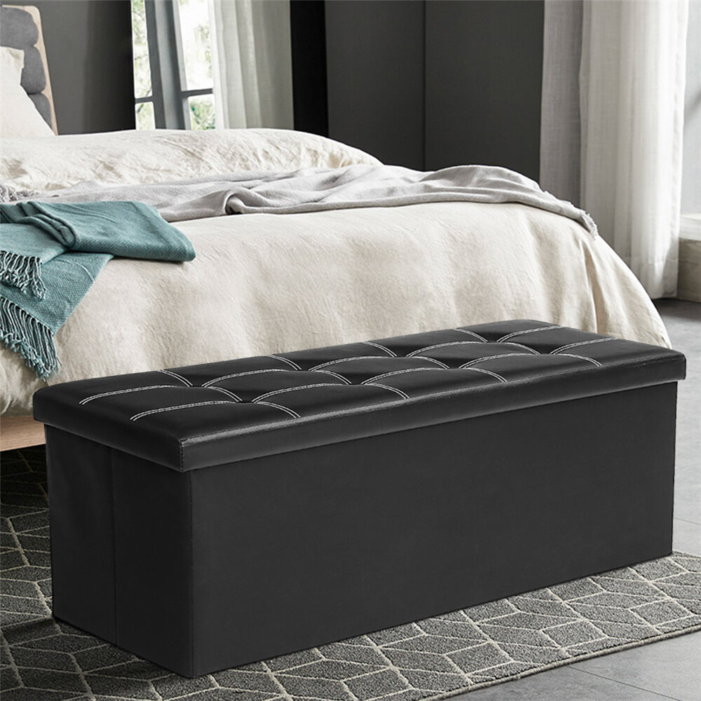Lusimo 43" Ottoman with Storage Benches Large Folding Faux Leather Toy Chest Storage Chest Footrest Padded Seat for Bedroom Entryway Support 660 lbs