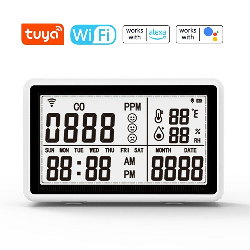 Tuya Wifi 2in1 CO Detector Multifunctional Temperature and Humidity Test Meter Household Portable Air Quality Detector