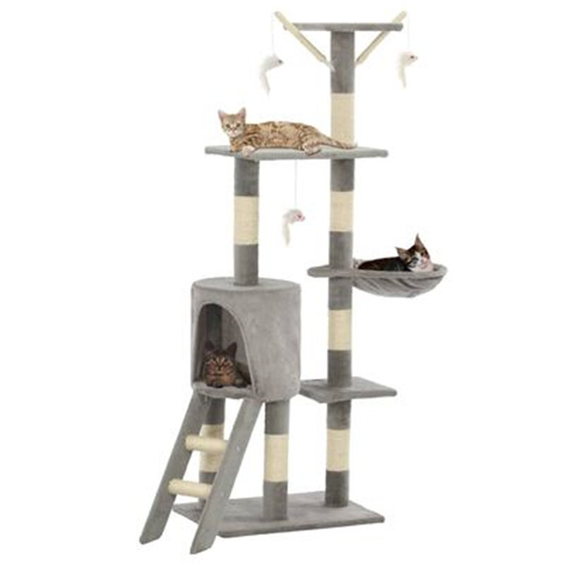 

[EU Direct] vidaxl 170578 Cat Tree with Sisal Scratching Posts 138 cm Hammock Scratcher Tower Home Furniture Climbing Fr
