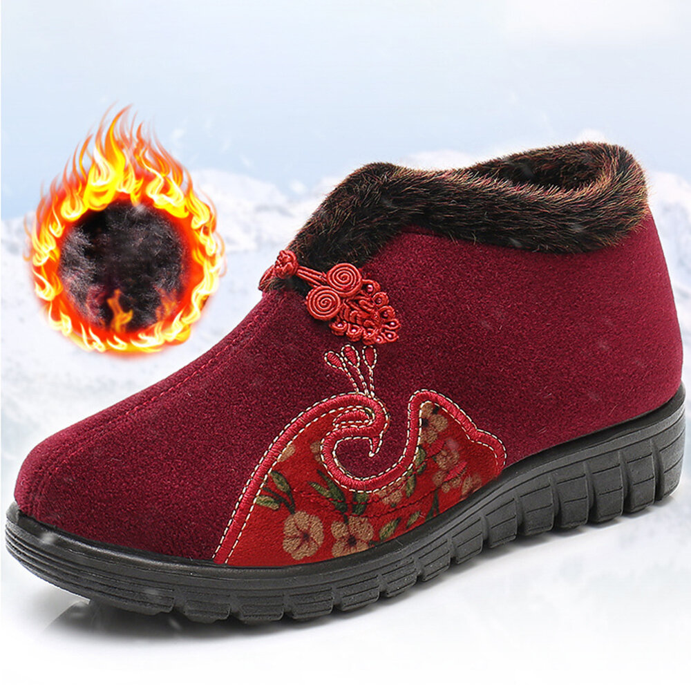 Women Comfy Ethnic Pattern Warm Lining Soft Slip Resistant Boots