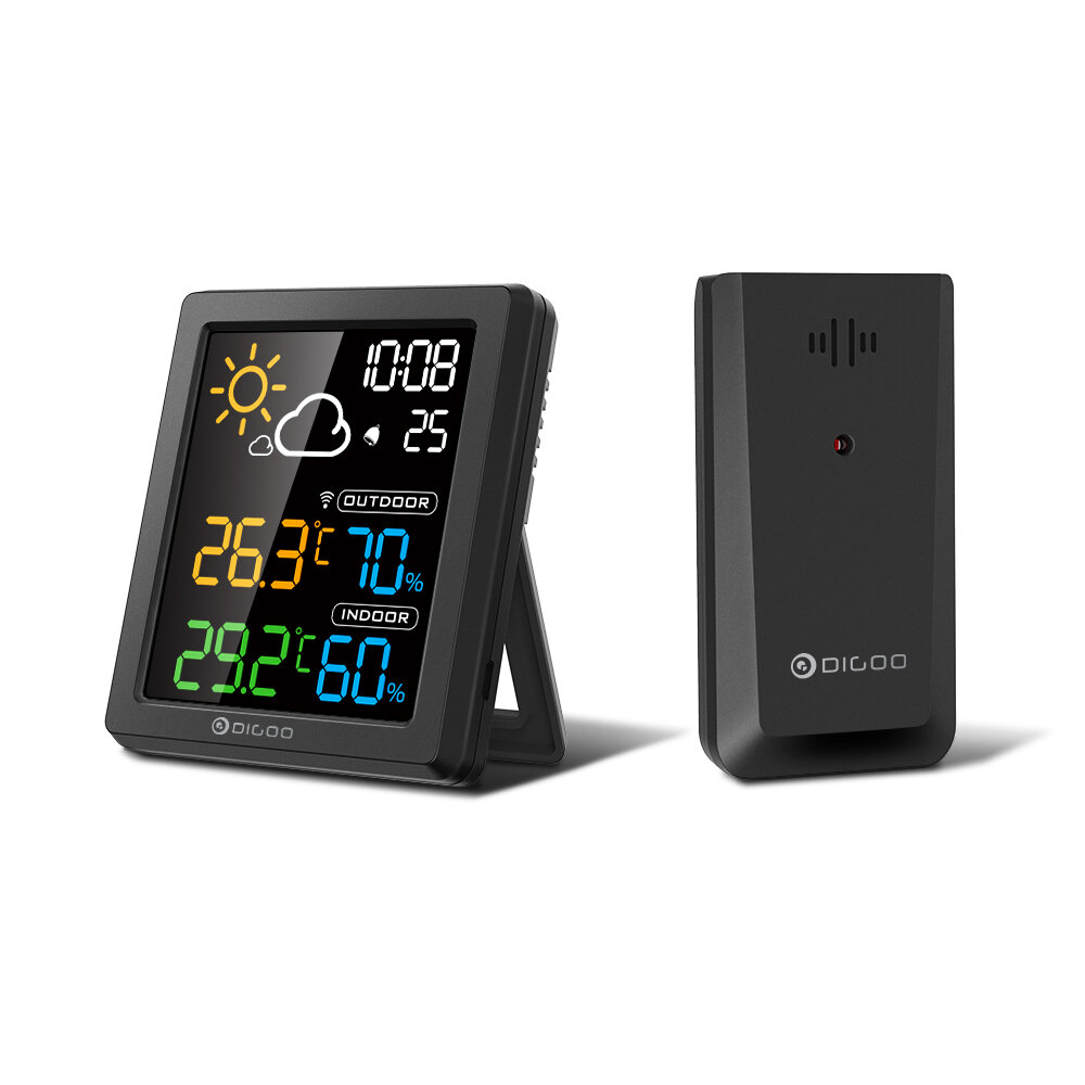 

DIGOO DG-8647 Mini HD Color Screen LCD Weather Station Alarm Clock Smart Hygrometer Thermometer Snooze Dual Desktop Cloc