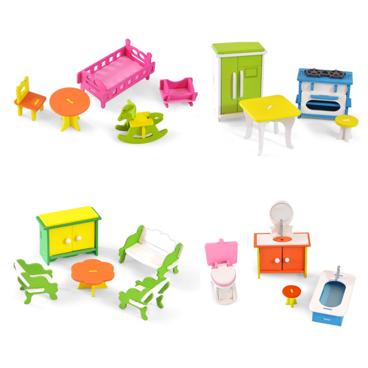 Houten poppenhuis set miniatuur accessoire woonkamer slaapkamer meubels set kinderen fantasiespel speelgoed