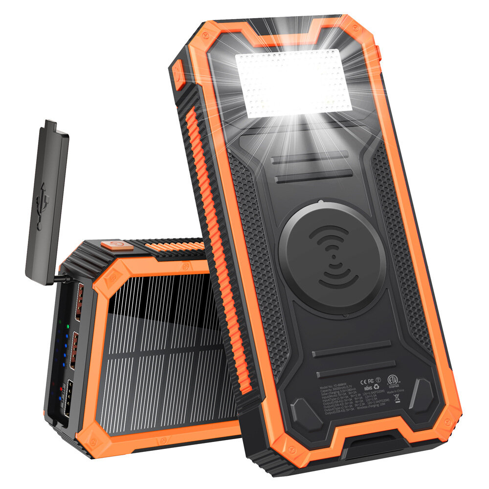 

Bakeey 2 in 1 20000mAh Solar Waterproof Power Bank With 10W Wireless Charger for Samsung Galaxy S21 Note S20 ultra Huawe