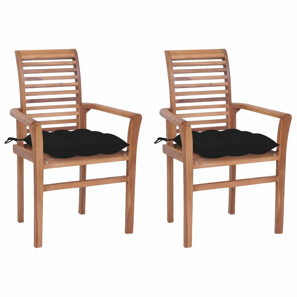 Dining Chairs 2 pcs with Black Cushions Solid Teak Wood