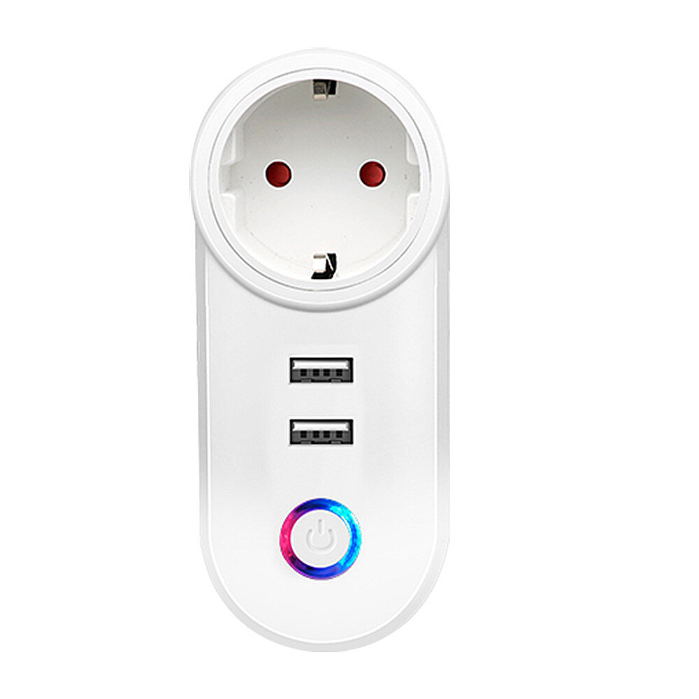 Tuya 16A Smart WiFi Power Socket EU Plug with Dual USB Electrical Outlet Remote APP Control Timing Countdown Function Vo