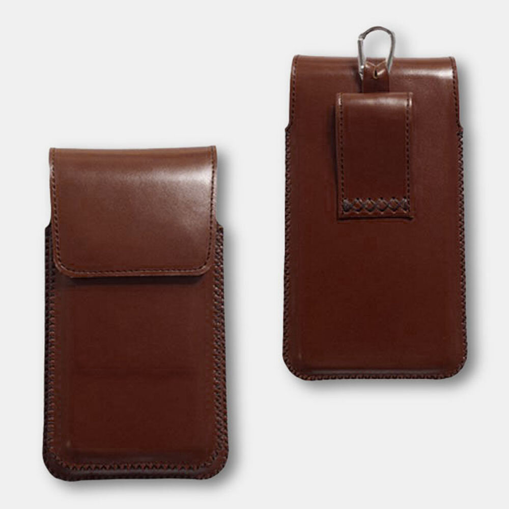 

Ekphero Men Genuine Leather Large Capacity Retro 6.5 Inch Phone Bag Waist Packs Phone Case With Hook