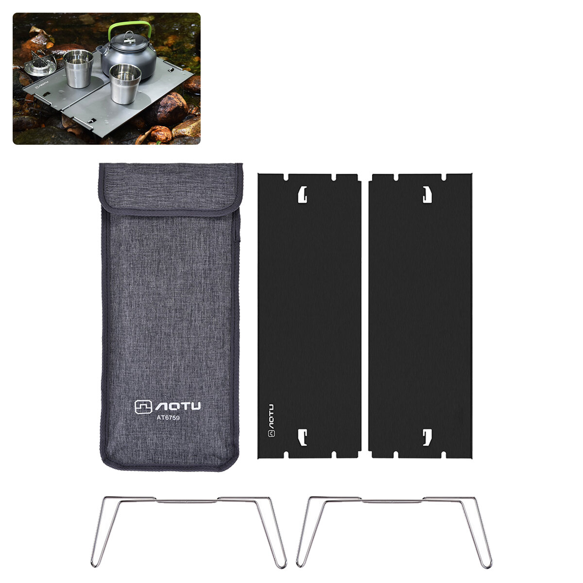 AOTU AT6759 Mini Klaptafel Ultralicht Aluminium Afneembaar Draagbaar Bureau voor Camping Picknick St