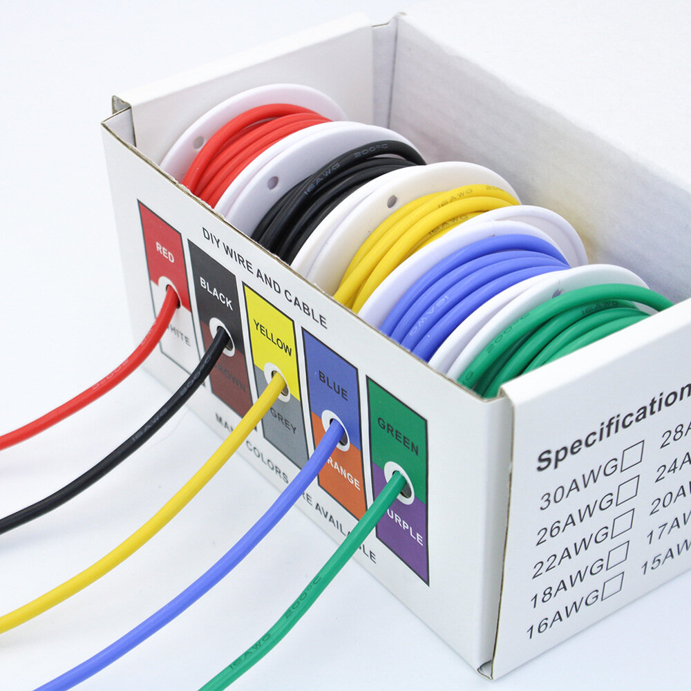 Flexibele siliconen draad en kabel 5 kleuren in een doos Gemengde draad vertind DIY Hoge kwaliteit p