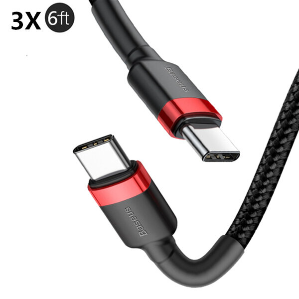 

[3 Pack] Baseus 60W 3A USB-C to USB-C QC3.0 PD2.0 Fast Charging Data Cable Black for Samsung Galaxy Note S20 ultra Huawe