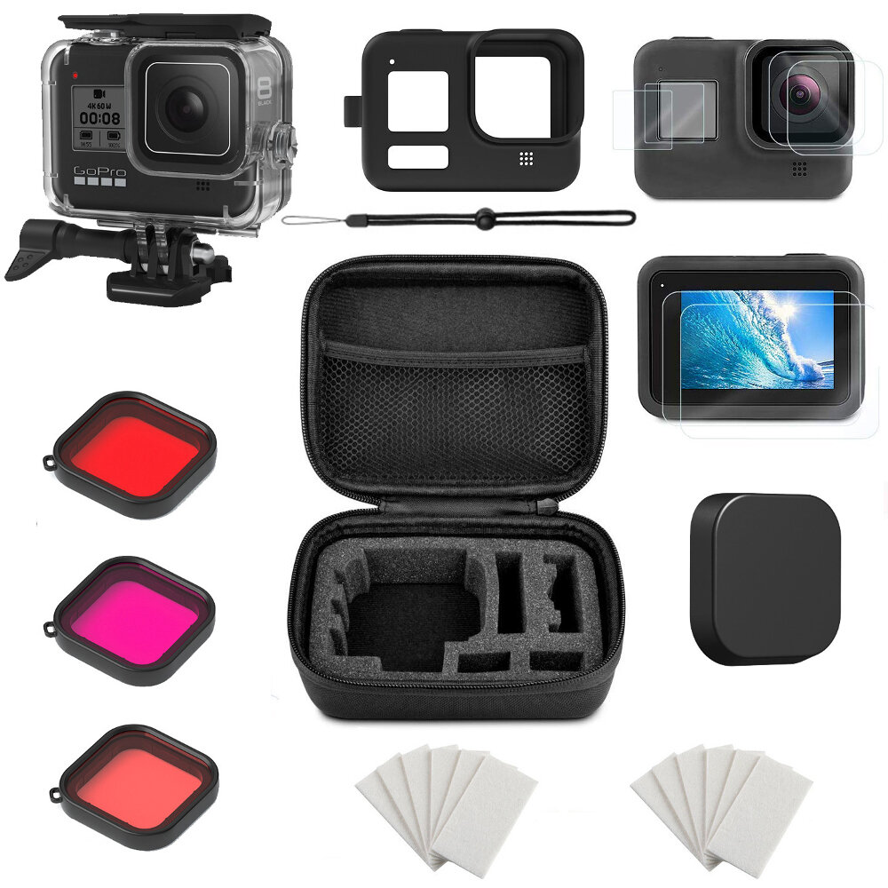 Exclusive Sports Camera Set Waterproof Shell Silicone Cover Three-color Filter Anti-fog Insert Small