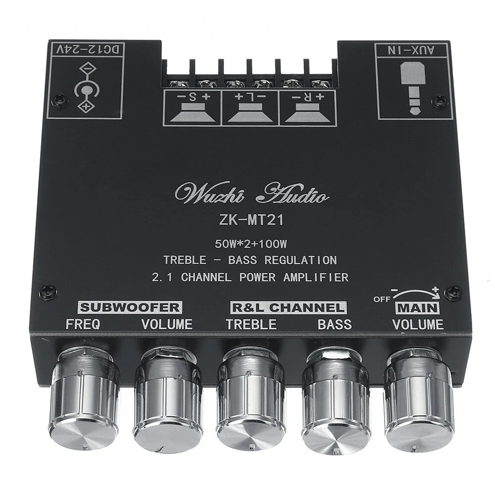 Zk-mt21 bluetooth 5.0 subwoofer amplifier board 50wx2+100w 2.1 channel power audio stereo amplifier tone board bass amp aux