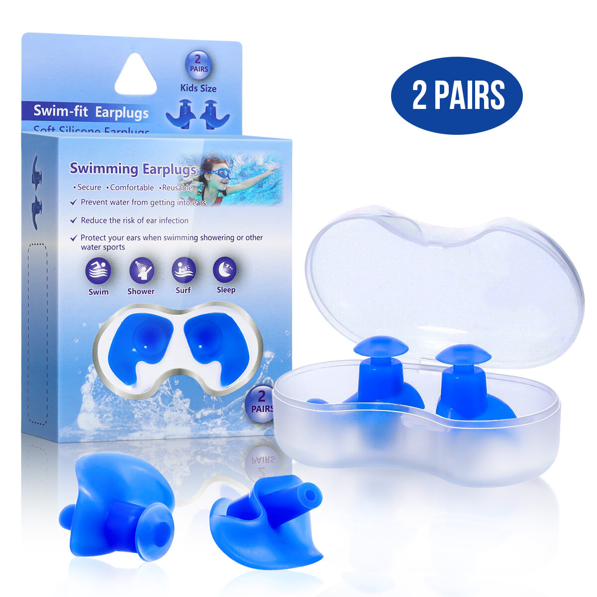2 Pairs Kids Upgraded Silicone Swimming EarPlugs Waterproof Reusable Silicone Ear Plugs for Swimming Showering Surfing S