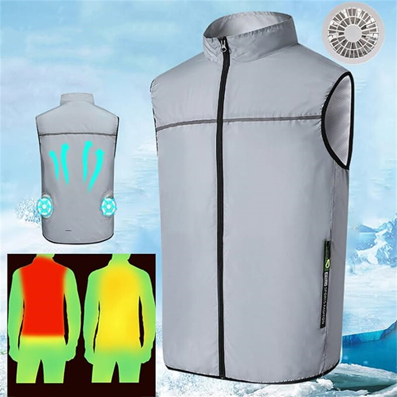 Áo khoác làm mát chống nhiệt độ cao dành cho công việc ngoài trời mùa hè. Có ba tốc độ gió, chống nhiệt, sạc USB, bảo vệ chống nắng với hai quạt.