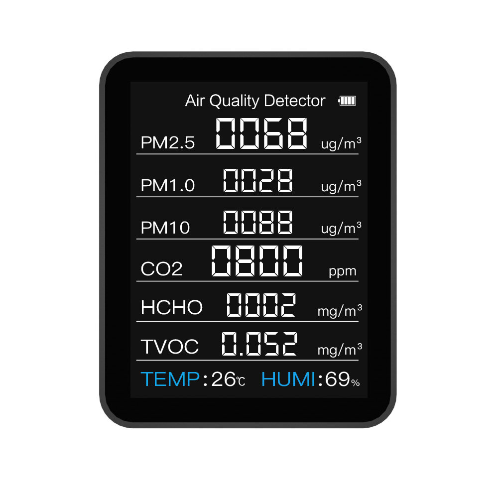 8 In 1 PM2.5 PM1.0 PM10 HCHO TVOC CO2 Temperature Humidity Tester One Machine with Three Screens Int