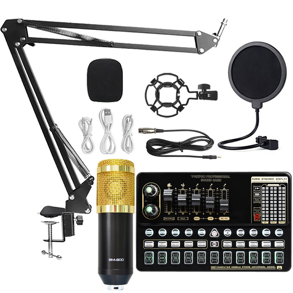 

BM800 Condenser Microphone Kit Pro Audio Studio Sound Recording Microphone with V10X PRO Muti-functional Bluetooth Sound