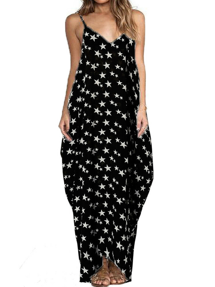 Sleeveless Geometric Printed Summer Maxi Dress For Women