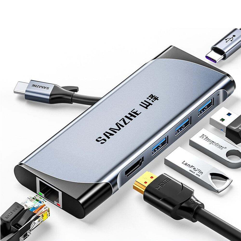 SAMZHE DK-S06 6-in-1 USB-C Hub-dockingstation Type-C naar USB3.0 HDMI-compatibele 4K-converter PD3.0