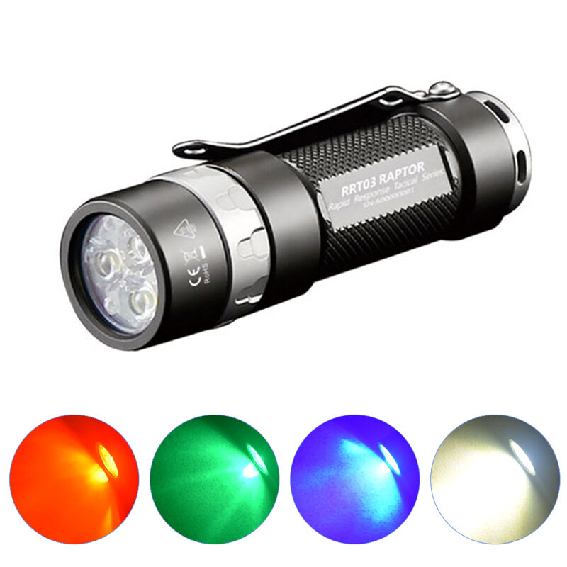 

JETBEAM RRT03 8 Modes 1400LM XP-G3/219C LED+RGB 4-Color Light Source Tactical Flashlight IPX8 Waterproof EDC Torch + Ext