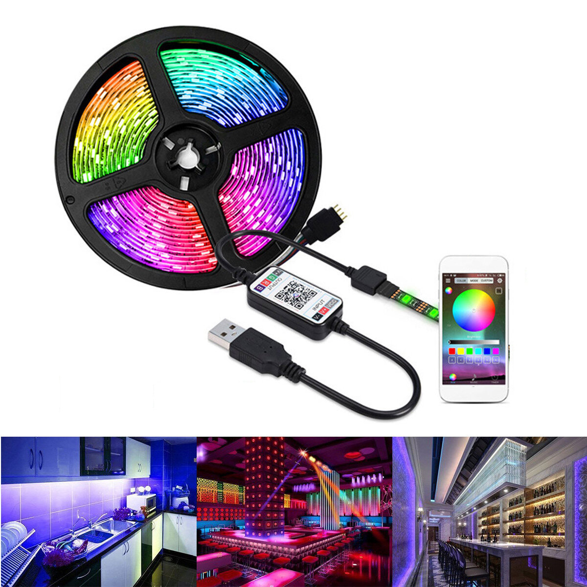 

1/3/5M USB Waterpoof 5050 LED Strip Lights RGB Music Backlight bluetooth APP Remote Christmas Decorations Clearance Chri