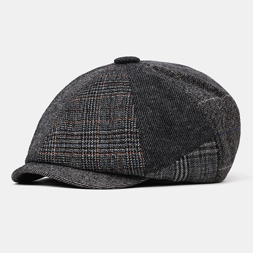 Collrown Men Wool Stripe Triangle Geometric Pattern Vintage British Style Newsboy Hat Octagonal Cap 