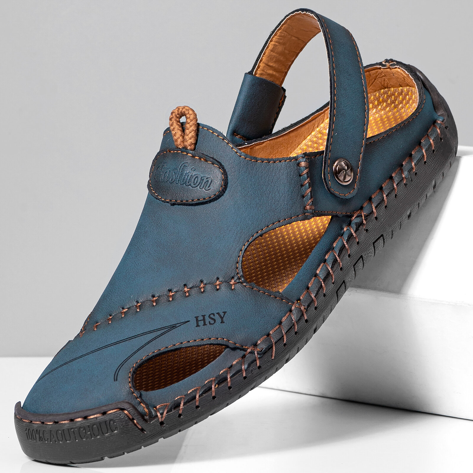 Menico heren retro twee manieren PU lederen holle slip op handgemaakte sandalen ademende schoenen