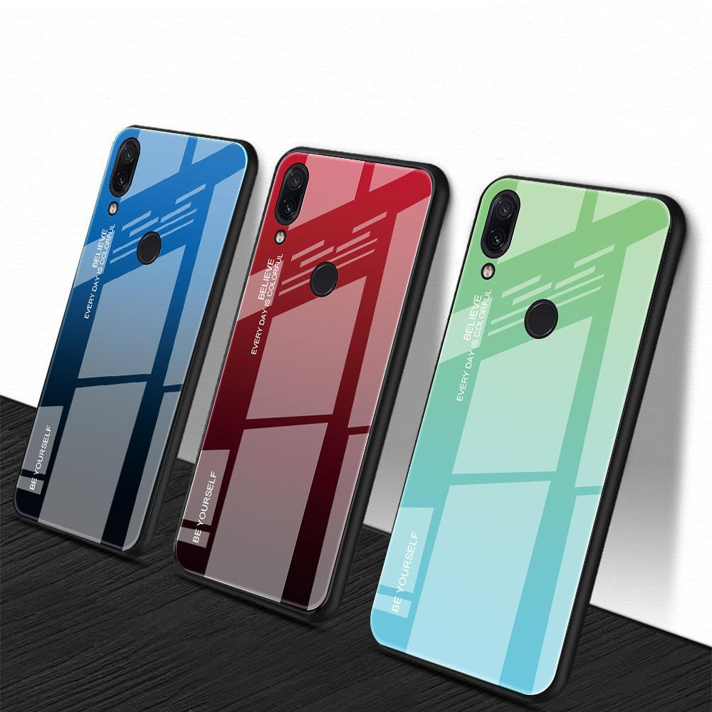 Image result for Bakeeyâ¢ Gradient Color Tempered Glass + Soft TPU Back Cover Protective Case for Xiaomi Redmi Note 7 / Note 7 Pro