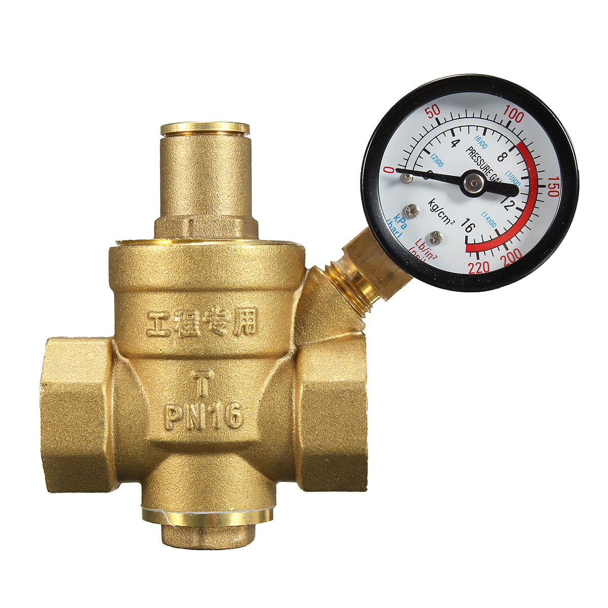 DN20 NPT 3/4" Adjustable Brass Water Pressure Regulator Reducer with Gauge Meter