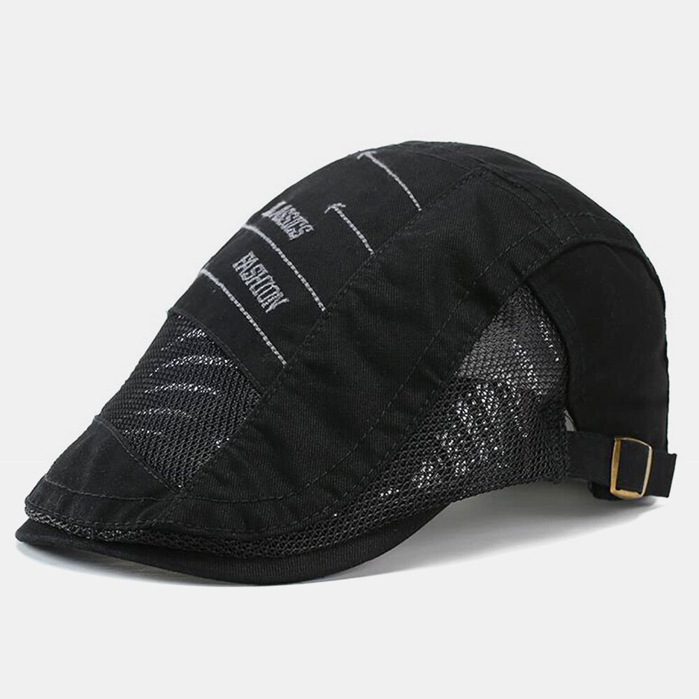 

Men Cotton Summer Outdoor Sunshade Casual Beret Cap Breathless Adjustable Mesh Hat Forward Hat