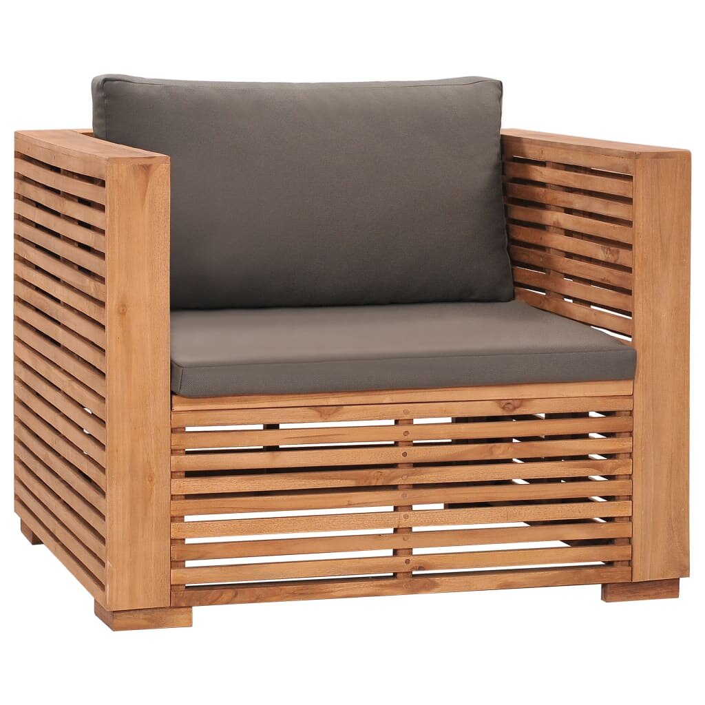 Garden Sofa Chair with Dark Gray Cushions Solid Teak Wood