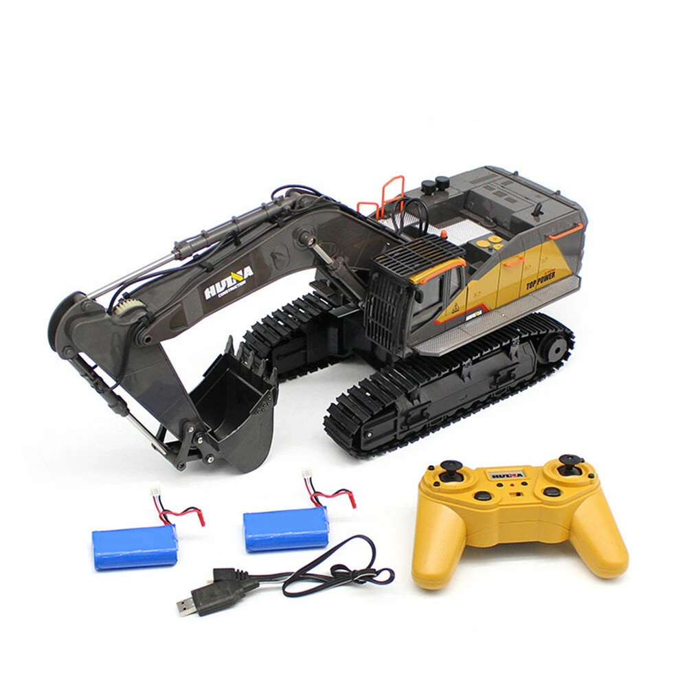 HuiNa 1592 with 2/3 Batteries 1/14 2.4G 22CH RC Excavator Engineering Vehicle Model Alloy Construction Truck - Three Batteries