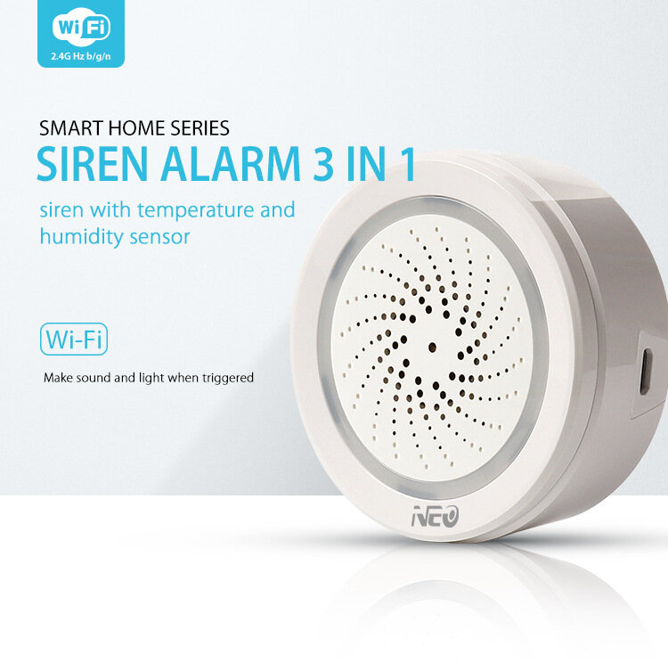 

NEO WiFi USB Siren Alarm 3 In 1 With Temperature Humidity sensor Work with Amazon Google Home Assistant Tuya
