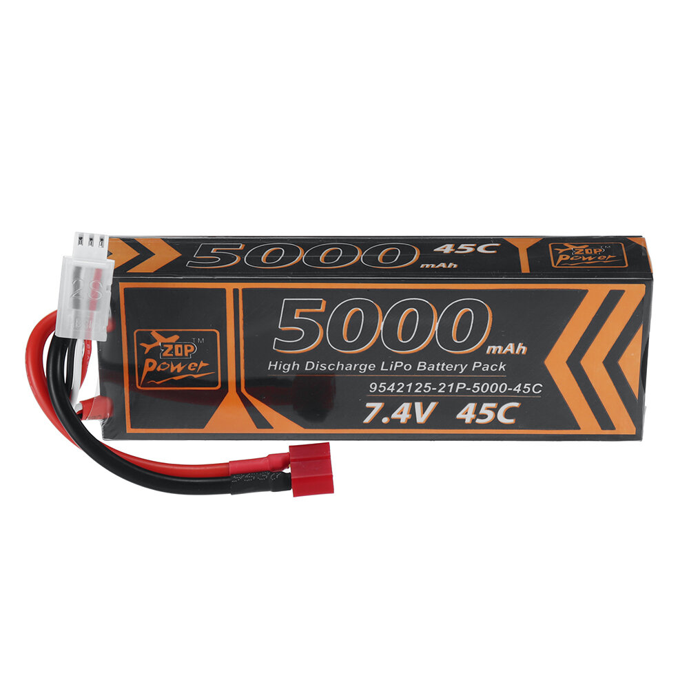 

ZOP Power 7.4V 5000mAh 45C 2S LiPo Battery T Plug for RC Car