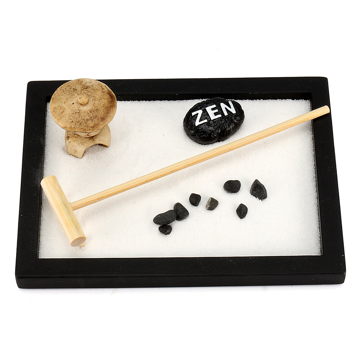 

Mini Relax Peace Meditation Kit Yoga Office Feng Shui Sand Pebble Rack Table Top Decor Gift