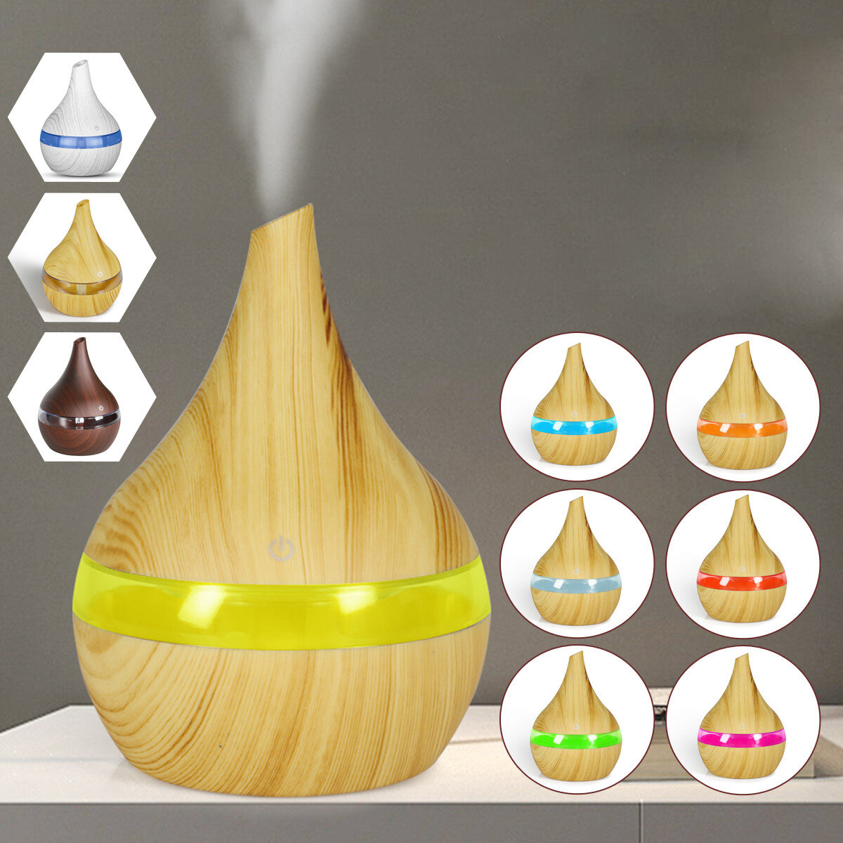 300ml Electric Ultrasonic Air Mist Humidifier Purifier Aroma Diffuser 7 Colors LED USB Charging for Home Car Office
