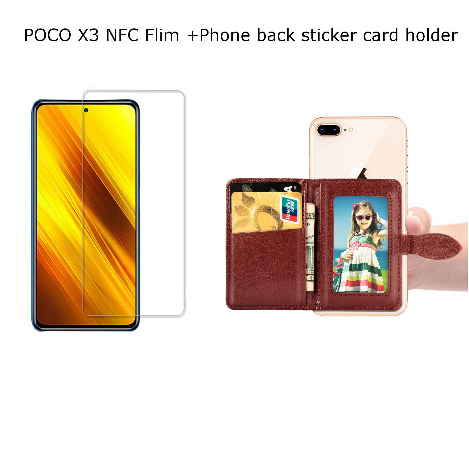 

2PCS for POCO X3 PRO /POCO X3 NFC Tempered Glass Screen Protector +1PC Magnetic Flip PU Leather Credit Card Holder Wit