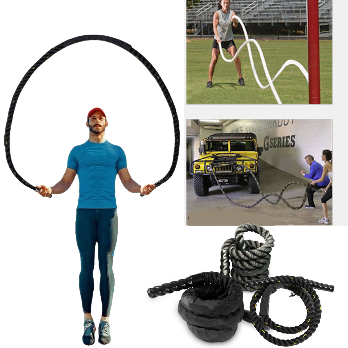 Fitness Weighted Jump Rope 25mm Heavy Battle Skipping Ropes Strength Training 