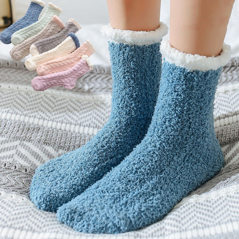 5 paar dames koraal fleece verdikte effen kleur twist eenvoudige warmte sokken