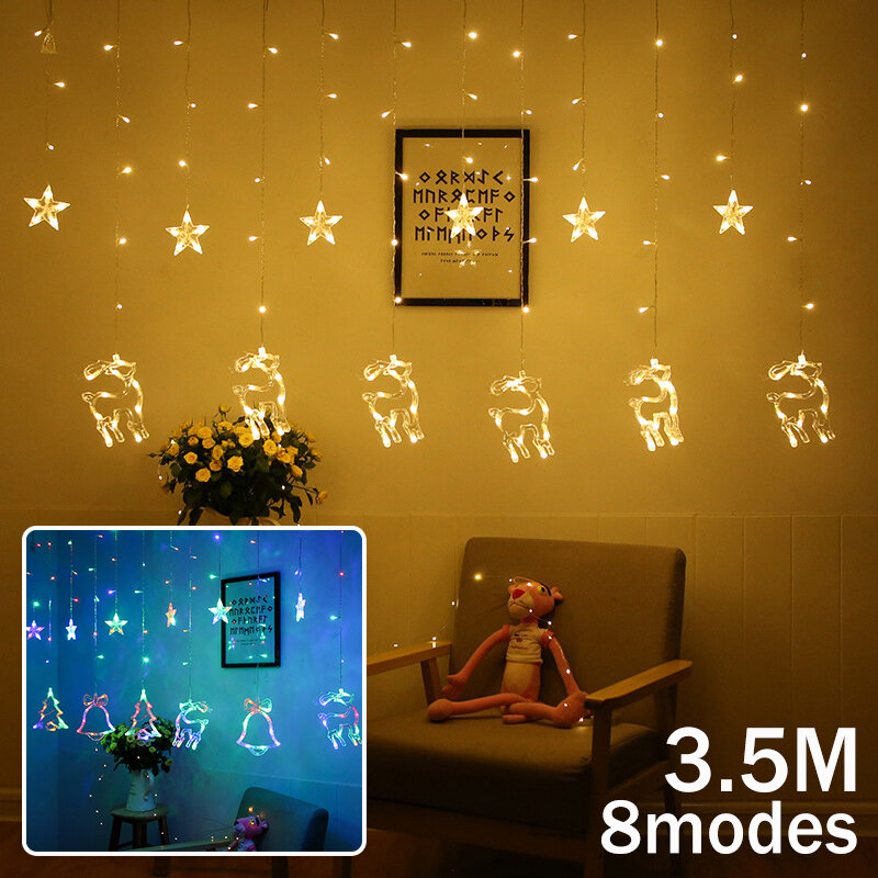 3.5M 138LED Curtain Fairy Light 8 Modes Wall String Lamp Christmas Party Home Decor EU Plug AC220V