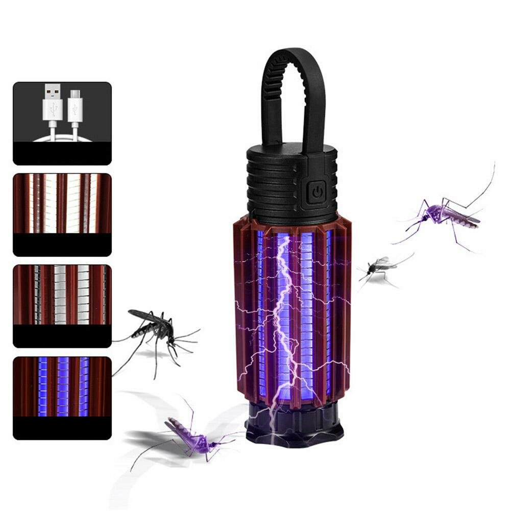 Luz de acampamento portátil 2 em 1 para exteriores, lâmpada matadora de mosquitos recarregável por USB com armadilha de insetos UV para casa, pátio e quintal
