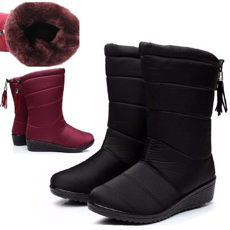 Женские зимние наружные снежные ботинки водонепроницаемые дождевые ботинки с антискользящей подошвой, держат тепло с толстым мехом.