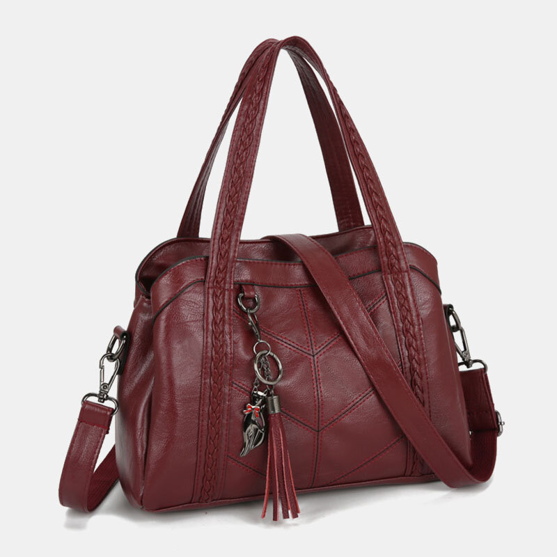Women Multiple-pockets Multiple Compartments Tassel Crossbody Bag Retro Large Capacity Tote Shoulder