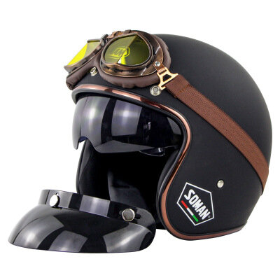 

SOMAN Retro Half Face Helmet Safety Motorcycle Scooter Vintage Motorcycles Helmett Riding For Men And Women With Free Go