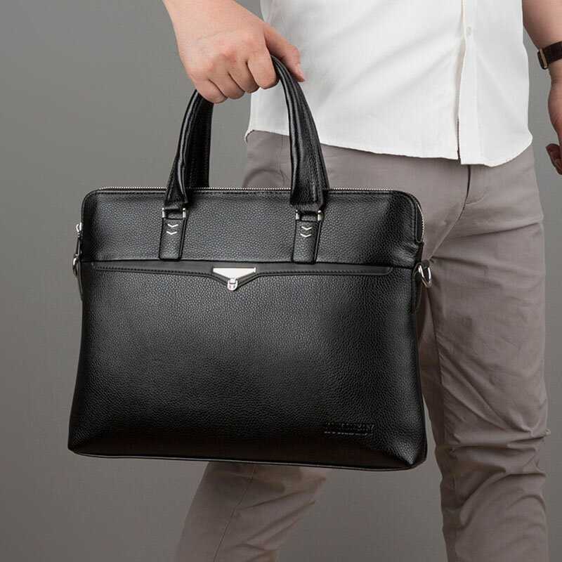 

Men Texture Soft Leather Horizontal Anti-theft Briefcase Handbag Business Casual 14 Inch Laptop Bag Crossbody Bag