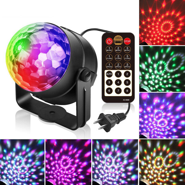 ARILUX® 5W RGBWP LED Sound Activated Remote Control Crystal Ball Stage Light for Christmas Party